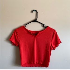 bright red ribbed crop top